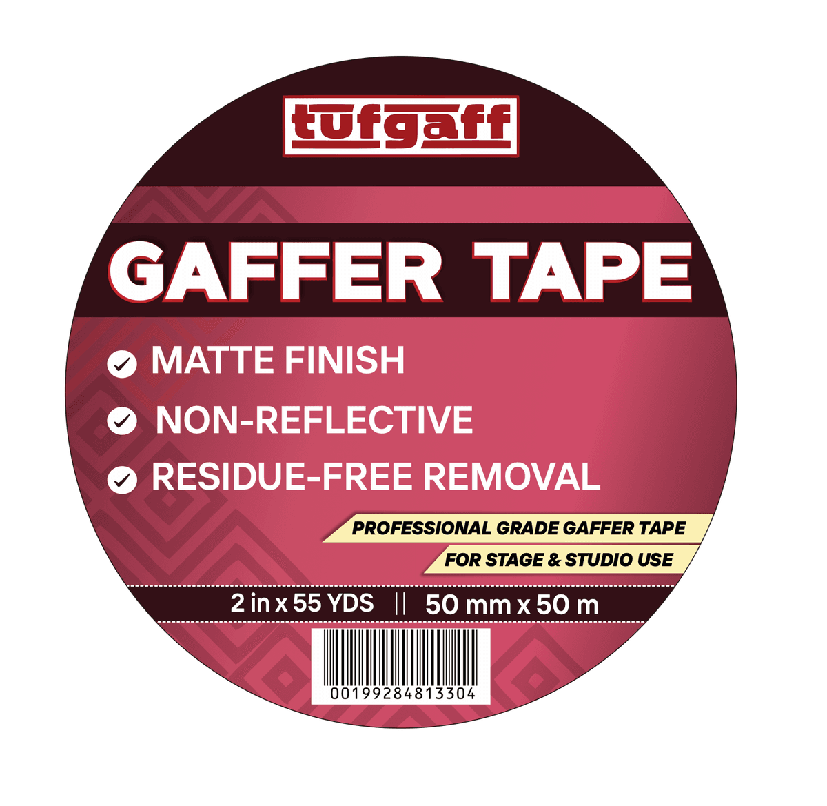 TufGaff Professional Black Gaffers Tape - 2 inch x 55 Yards
